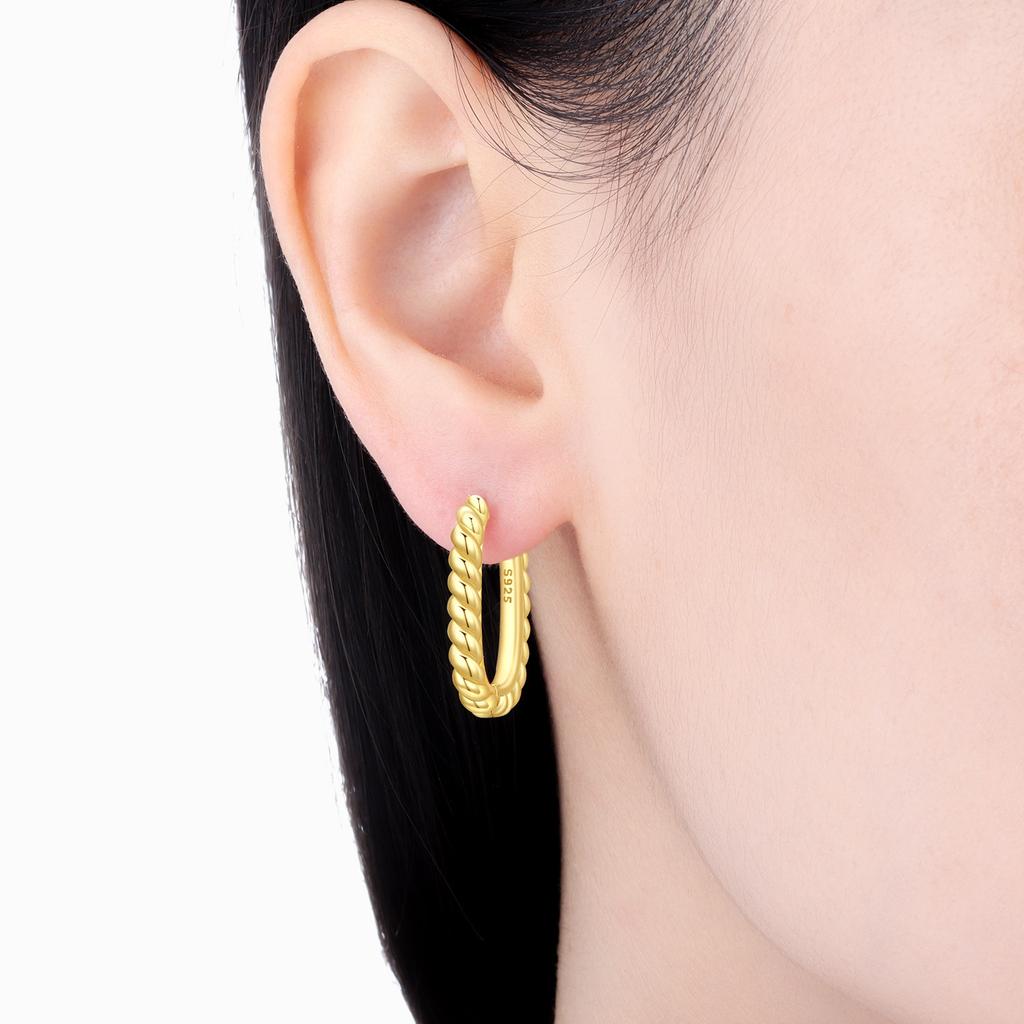 925 Gold Twisted U-shaped Earrings Women Hoop Earring Anniversary Jewelry Trendy Gifts