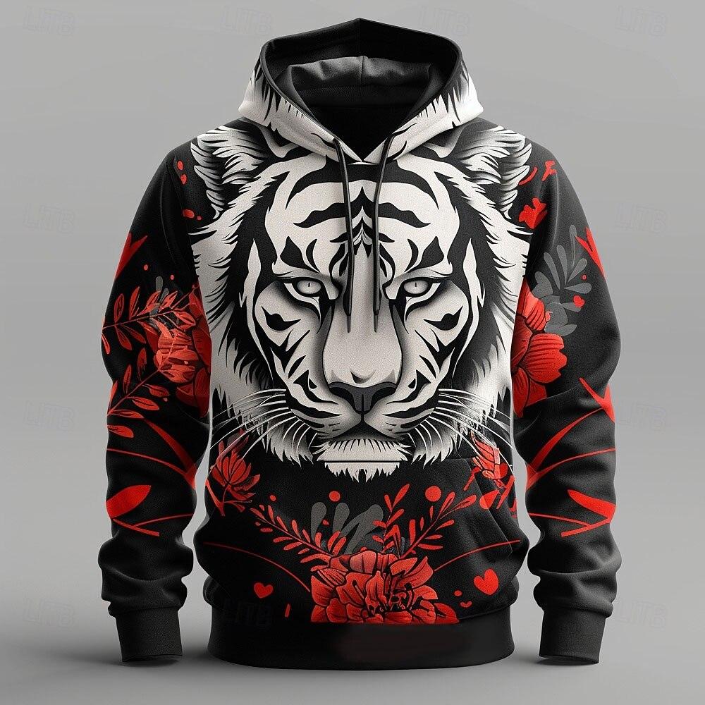 Funny 3D Tiger Print Men's Hoodies Autumn Casual Sweatshirts Fashion Animal Pattern Oversized Hooded Shirt Street Trend Clothing