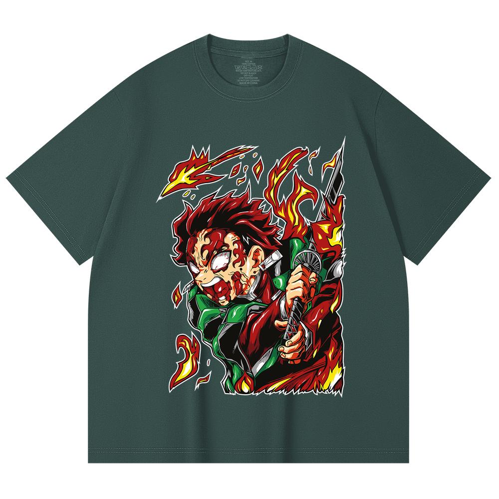 230 Gsm 100% Cotton Demon Slayer V101 Tanjiro Print Unisex Heavy Cotton T Shirt
