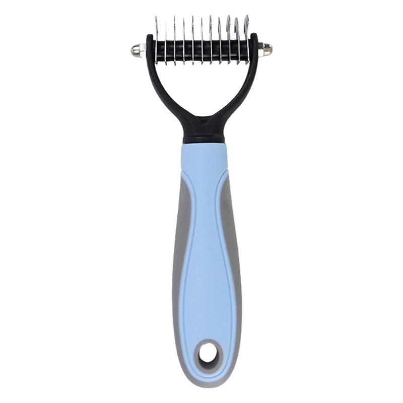 

Portable Double Side Pet Comb Stainless Steel Pet Brush Detangling Shedding Hair Remover Tool Convenient Grooming Tool S синій