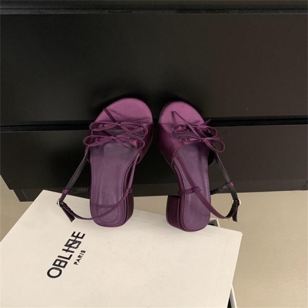 Fashion Female Sandal 2025 Women's Bow Shoes Clear Heels Girls New Beige Outside Low Comfort Summer Fashion Scandals Butterfly-knot Casu