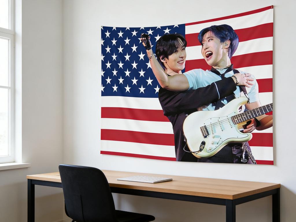 1pc K-pop Minsung American Flag Tapestry Perfect Gift for Minsung Fans Wall Hanging for Bedroom Dorm Room Decor Idol Merchandise