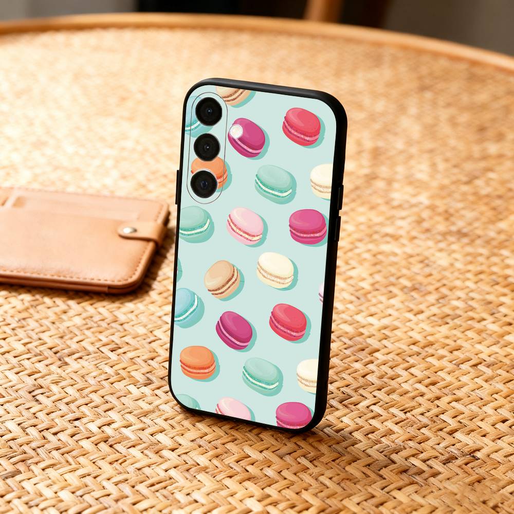 Macaron Délicieux Coloré Coque de Téléphone Pour Samsung A73,72,71,53,52,51,22,91,80, Housse Noire Souple