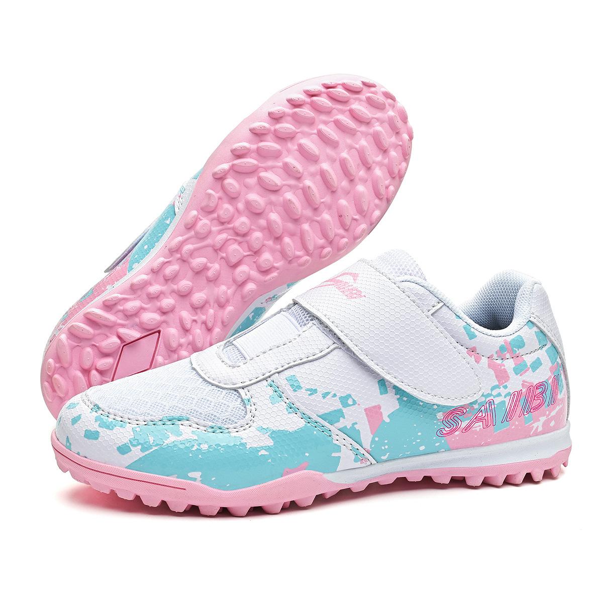 Saibi Sebi. New Seamless Flying Weave Kids Football Shoes Student Velcro Low Top Shattered Soccer Shoes 26