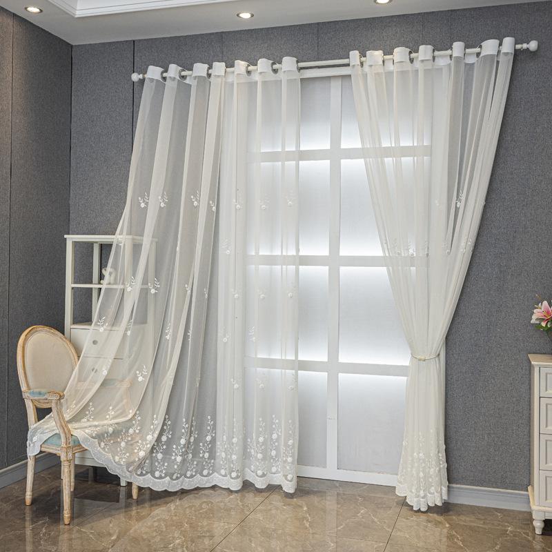 1 Panel French Elegant Embroidered Summer Sheer Curtain with Beaded Design, Suitable for Living Room, Bedroom, Balcony, Kitchen, Garden, Cottage