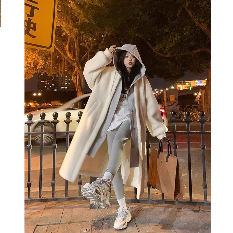 Thicken Parka Women Casual Hoodie Fake Two Pieces Fleece Long Coat Female Fashion Loose Chic Warm Soft Lady Outwears