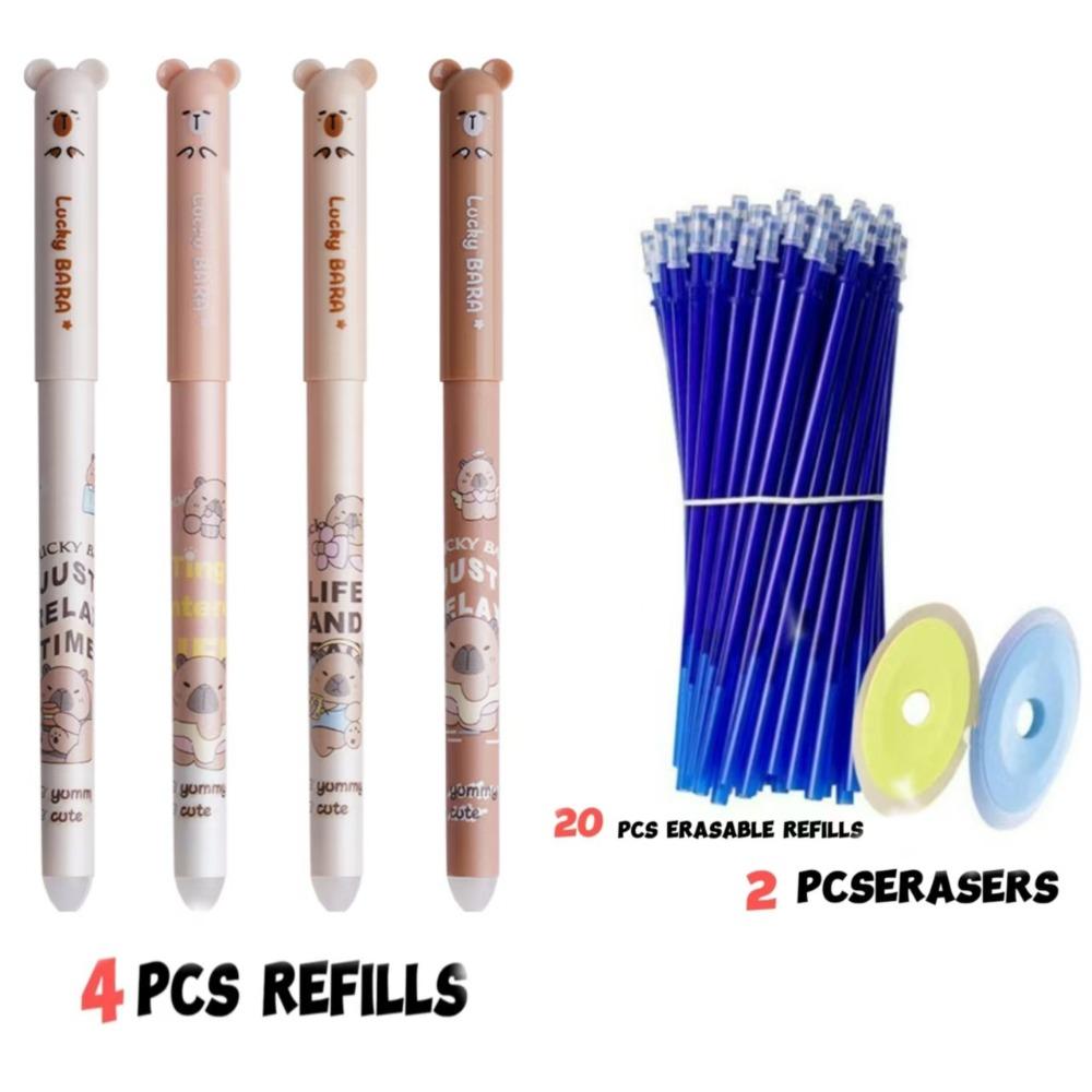 4pcs/set Animal Shaped Erasable Gel Pen, 0.5mm Blue Erasable Ball Point Pen, Suitable for Back To School Season