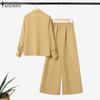ZANZEA Women Long Sleeve Blouse and Wide Leg Pants Casual Two Piece Suit Sets
