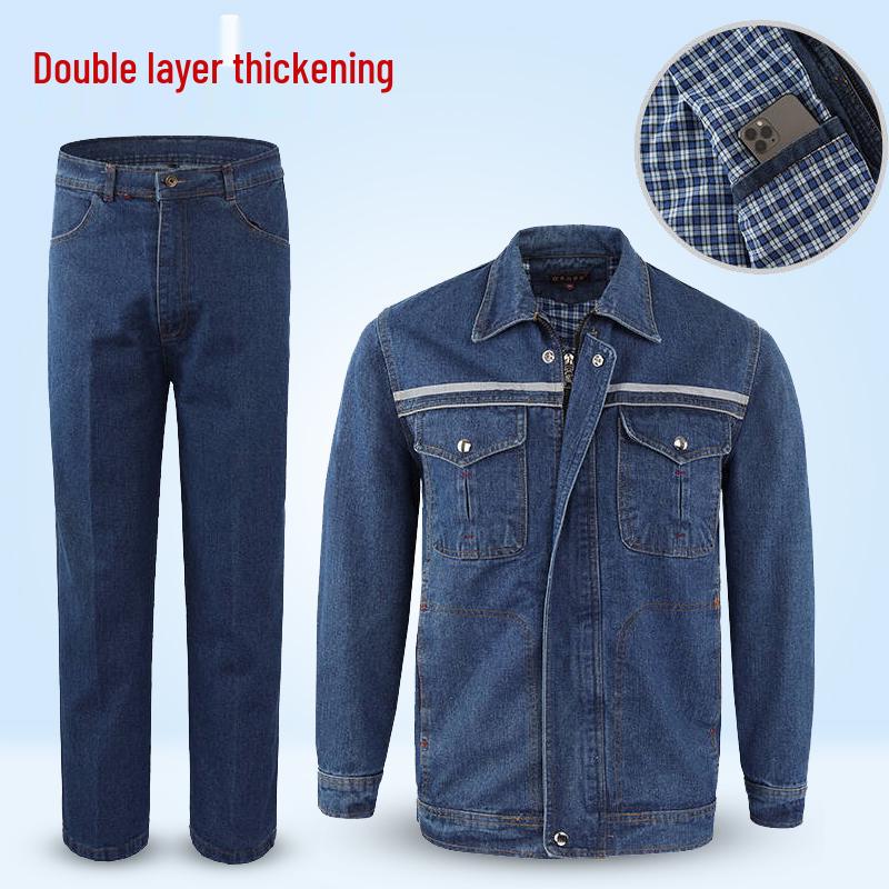 Men's Flame Retardant Denim Workwear Set for Spring and Autumn – Anti-Scald Protection for Electric Welders