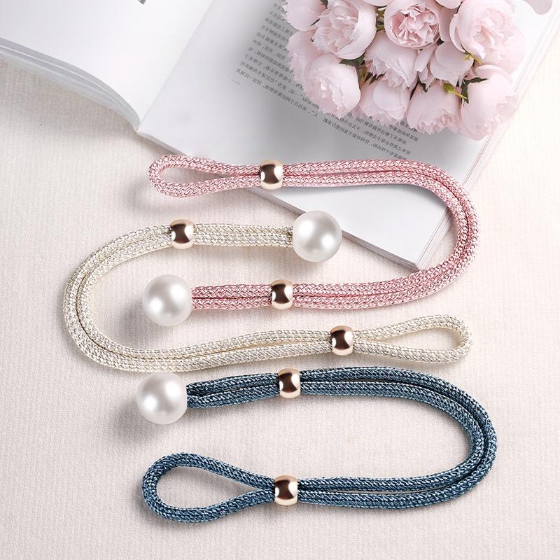 2Pcs Pearl Curtain Tiebacks, Curtain Pearl Tiebacks, Decorative Fixings, Rope Curtain Tiebacks No Punch Adjustable Pull-Outs
