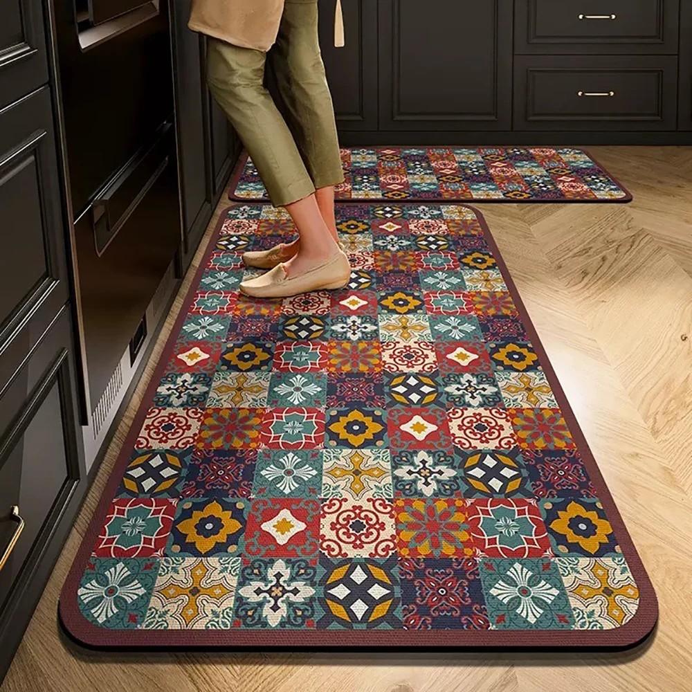 1/2pcs Kitchen Floor Mat, Anti-Slip And Absorbent Foot Mat, Long Strip Carpet, Modern Style Home Decoration Carpet