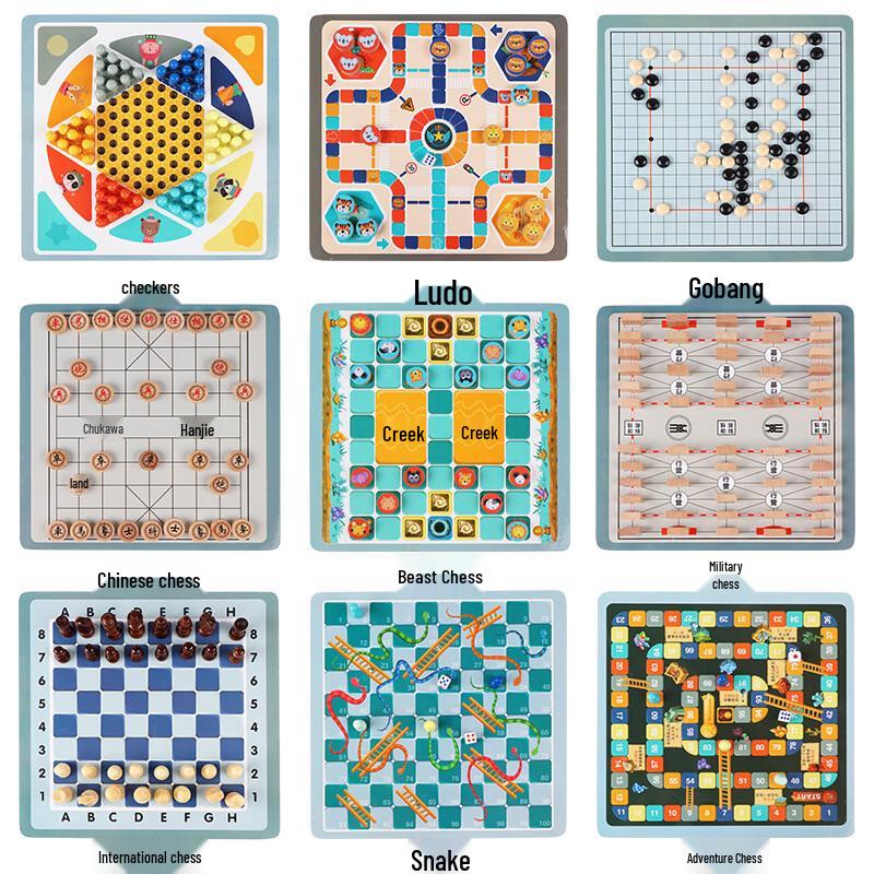 Kids 9-in-1 Wooden Board Game Set