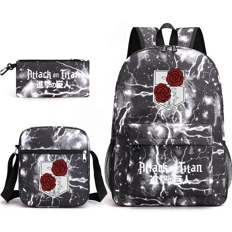 3 Piece School Backpack Set for Students Large Capacity Oxford Cloth Schoolbag with Shoulder Strap and Pencil Case