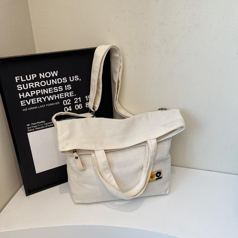 Large Capacity Student Tote Bag Solid Color Shoulder Crossbody Bag