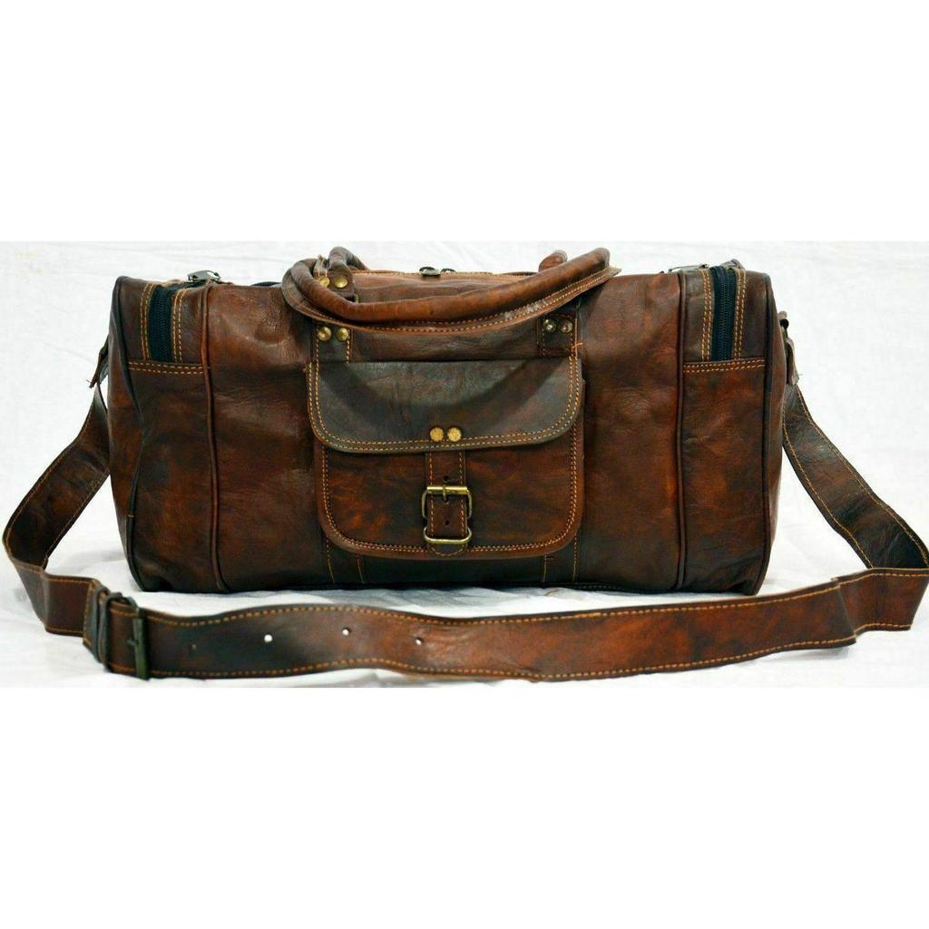 Vintage Braunes Ziegenleder Gym Duffel Reisegepäck Echte Herrentasche Braun