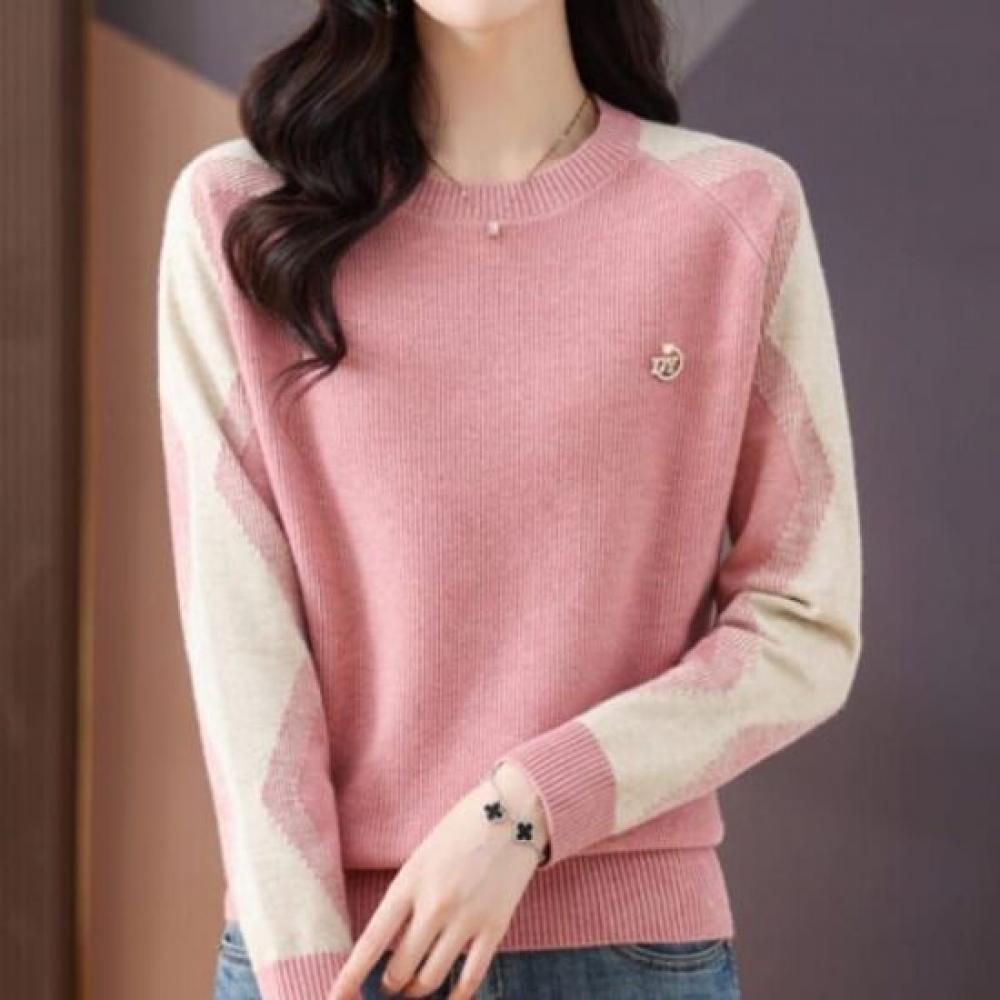 Navava Unisex Color Block Daily Round Neck Long Sleeve Knit Top Nk3378