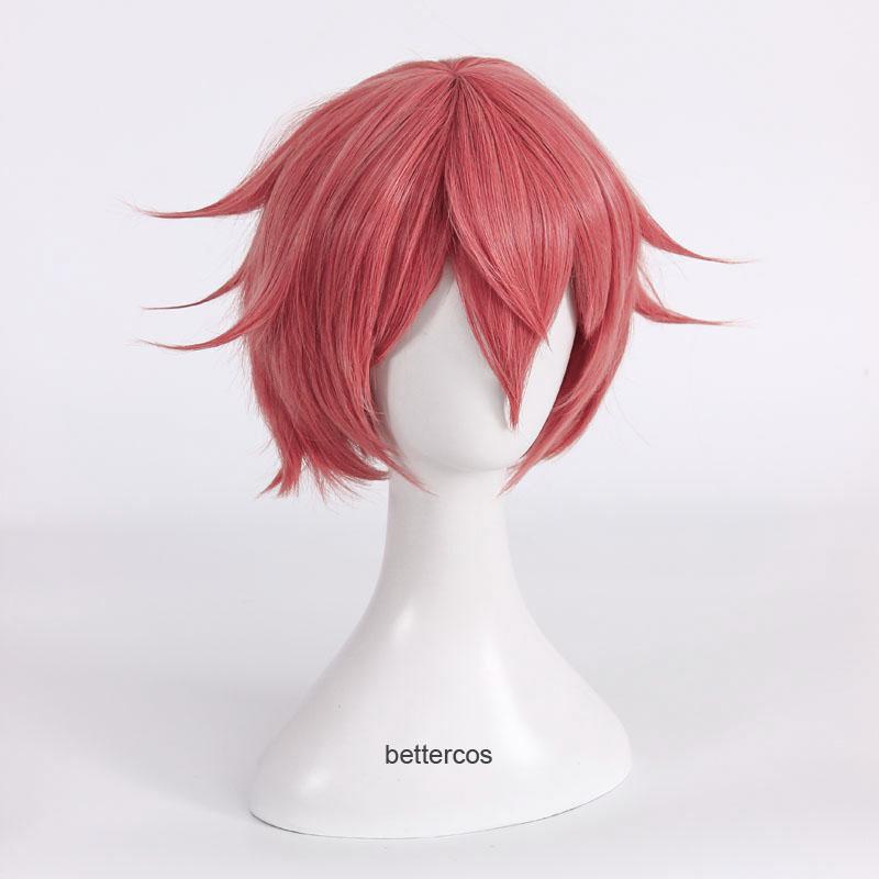 Doki Doki Literature Club Sayori Cosplay Perücke Kurz Pink Rot Hitzebeständiges Synthetikhaar Perücke + Perückenkappe + Schleifen-Haarnadel