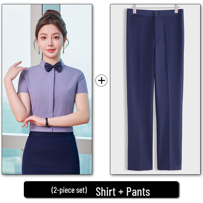 Unisex Long Sleeve Workwear Uniform for Hotel and Bank Employees - Spring/Fall Style Shirt Set