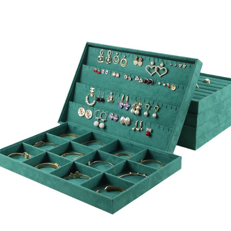 Velvet Dark Green Jewelry Display Tray for Rings, Necklaces, and Earrings