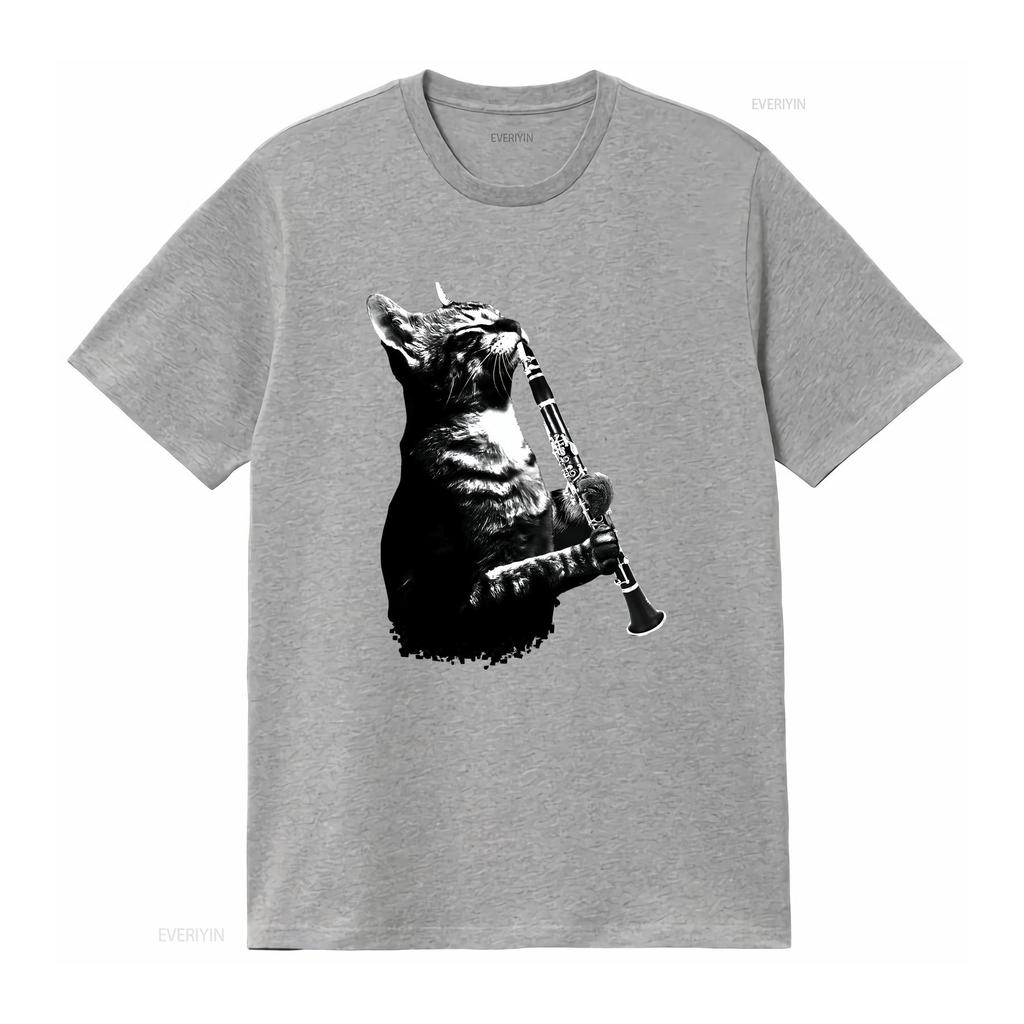 Cat Playing ClarineT T Shirt and Music Lover Clarinettist Birthday Musician Woodwind Instrument Idea vintage Washed homme