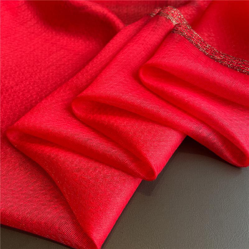 Jedwabno-wełniany szalik ze złotym brzegiem: Ochrona przeciwsłoneczna Wiosna/Jesień, Ciepły i Wszechstronny Błyszczący Szal dla Kobiet.