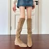 Over-knee Boots Women's Winter Fashion Boots Suede Square Head Slope Heel Piled Boots Women Commuting Two Wear Pleated Thin Boots