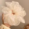 Extra Large White Polka Dot Mesh Korean Scrunchie for Voluminous Buns & Ponytails