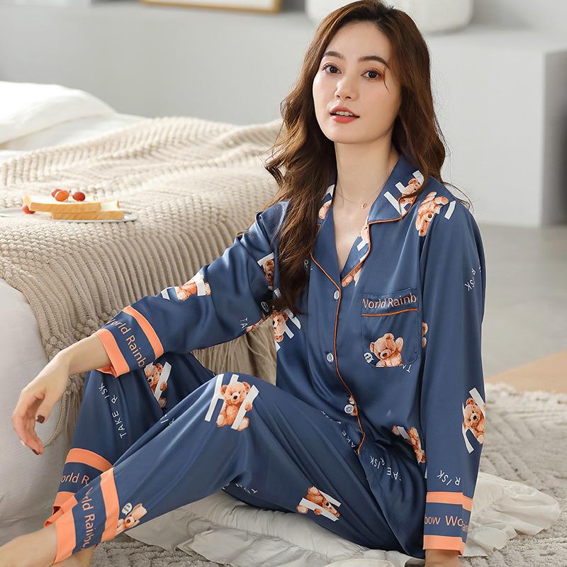 

Женские пижамы, брюки с длинными рукавами, простой кардиган с принтом и лацканами, женская домашняя одежда, 2 комплекта XXXL