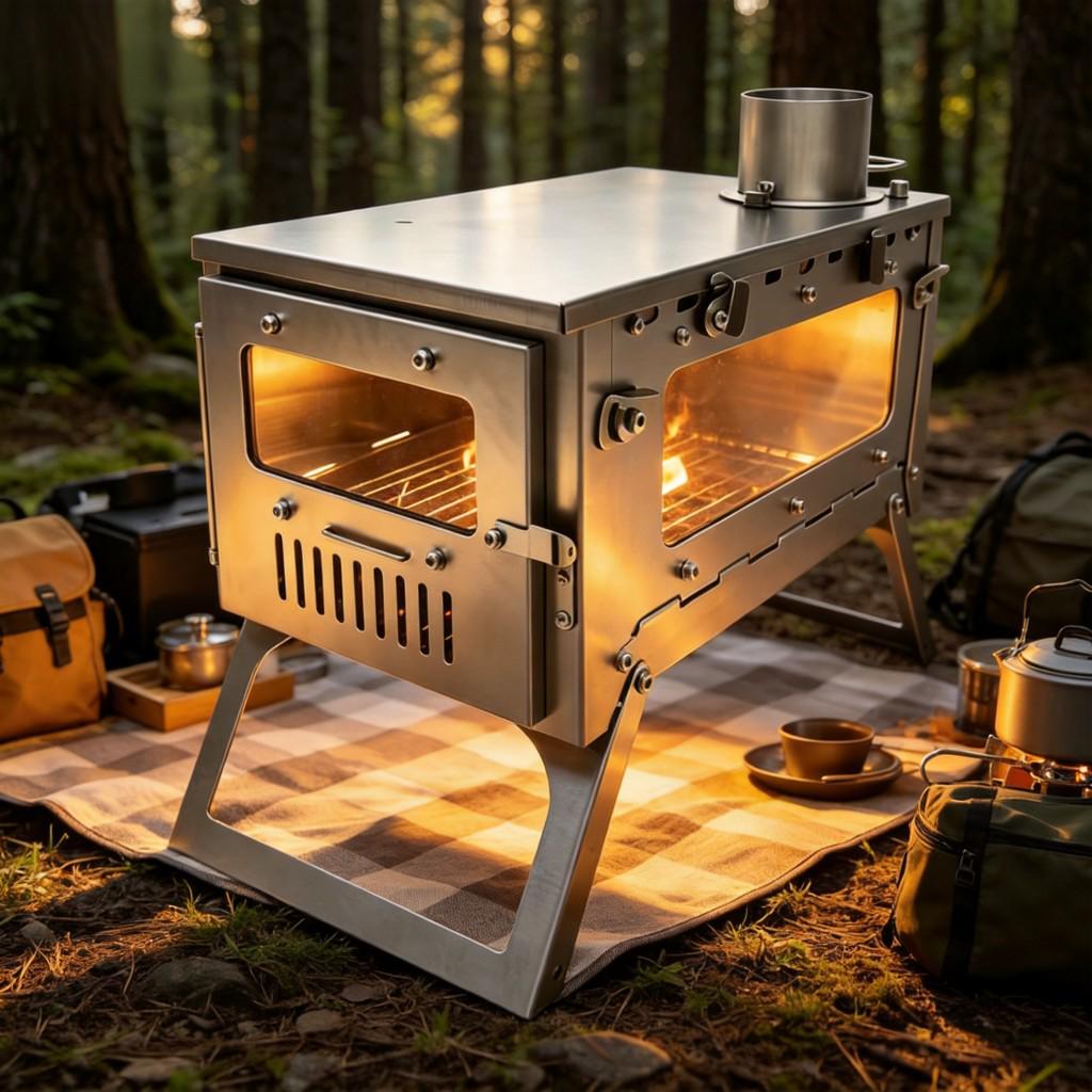 Portable Titanium Camping Wood Stove with Visible Heating for Tents