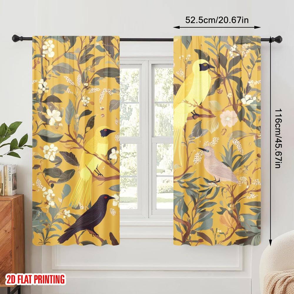 2pcs,2D Plane Printing Light Filtering Curtains Tropical Harmony (2) Versatile 100% Polyester (without Rod) All Seasons for
