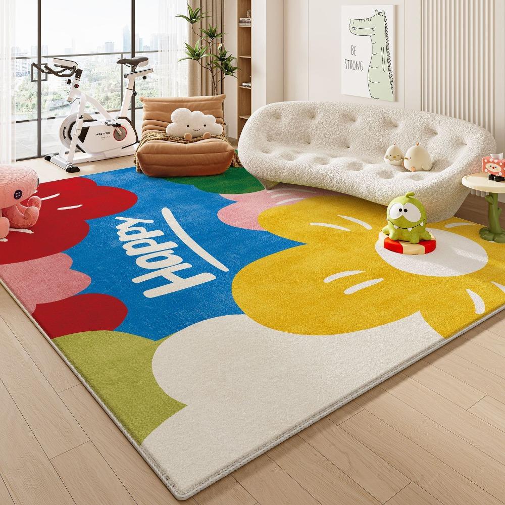 Kids Cartoon Carpet Mat Rug Colorful Monster Flower Pattern Soft Non-slip Floor Mat for Children's Playroom Home Decoration