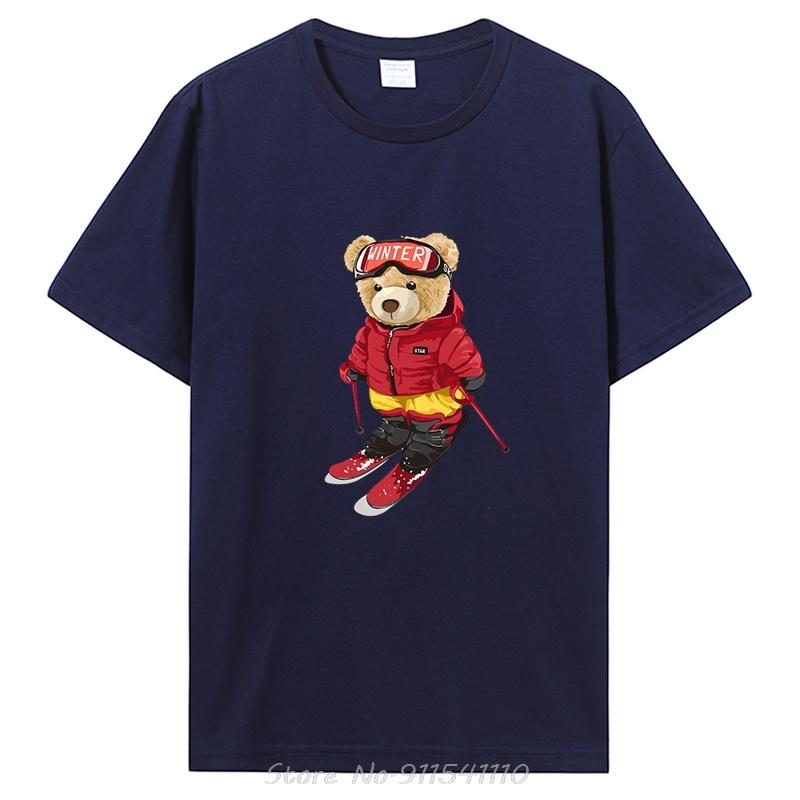 

Skiing Beginner Teddy Bear Printing TShirt Fashion Casual Fitness T Shirt Cotton Tops Unisex s Clothing Oversized Unisex Tshirt S