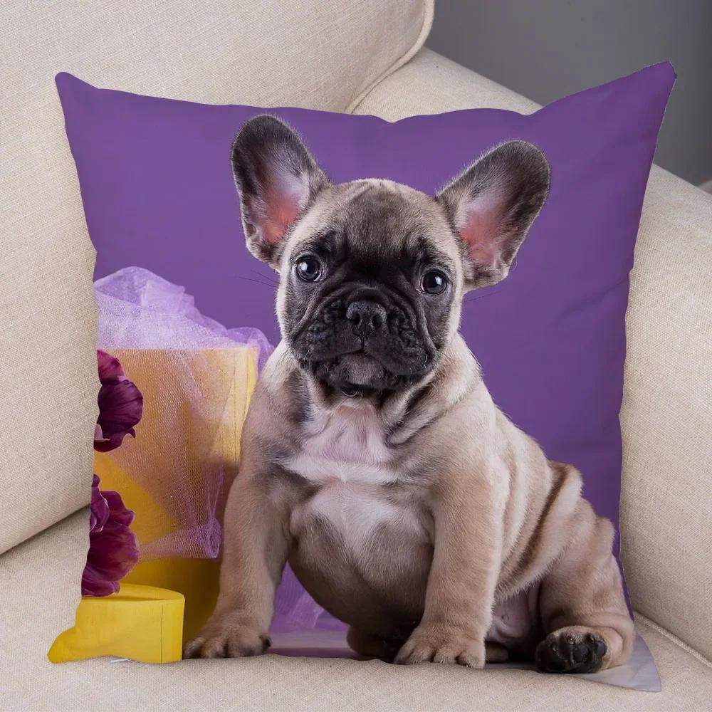 Home Decor Cute Pet Mini French Bulldog Pillowcase Sofa Car Decoration Animal Dog Cushion Cover Printed