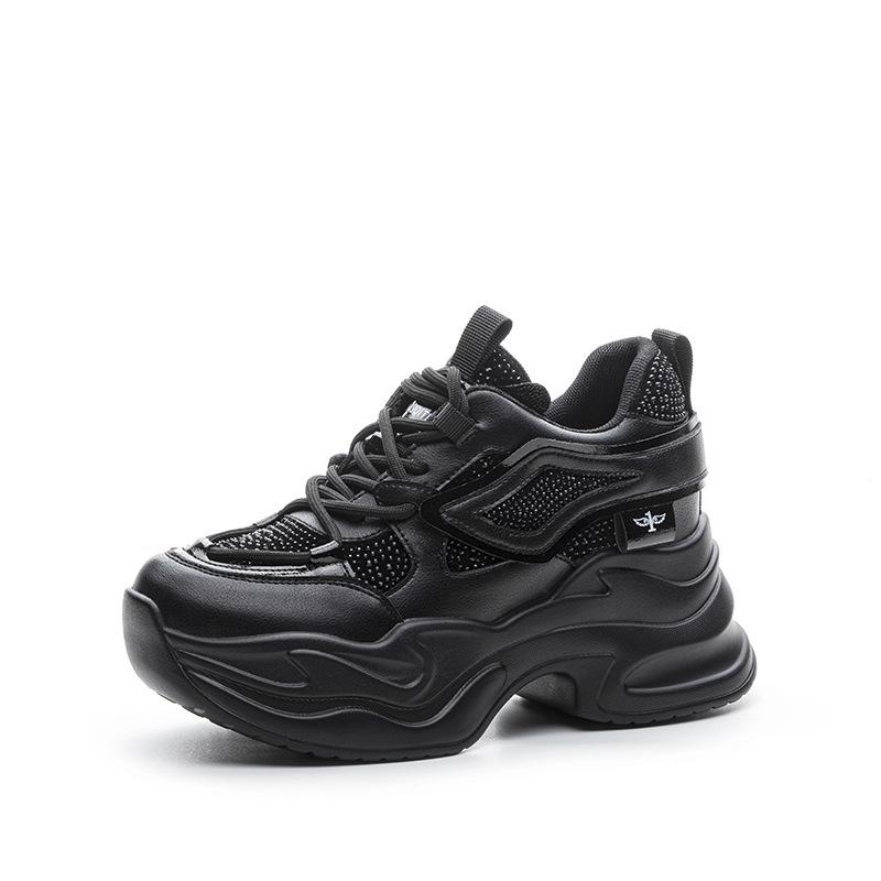 Spring and summer women's shoes new inner height increase women's thick-soled thick-soled small casual rhinestone mesh shoes