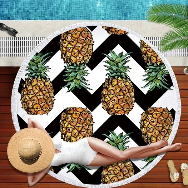 Summer Round Beach Towel Flamingo Tropical Plant Pineapple Printing Bath Shower Towels Bikini Cover Up Beach Towel