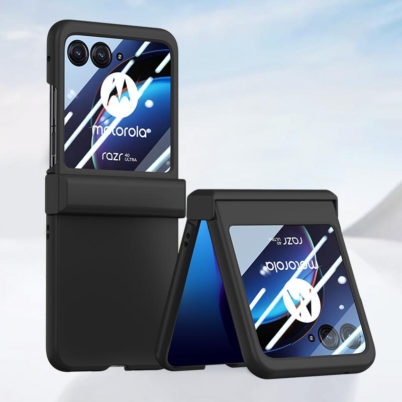 

For Motorola Razr 40 Ultra 5G Phone Case Hinge Design PC Cover with Tempered Glass Rear Screen Protector Dark Blue