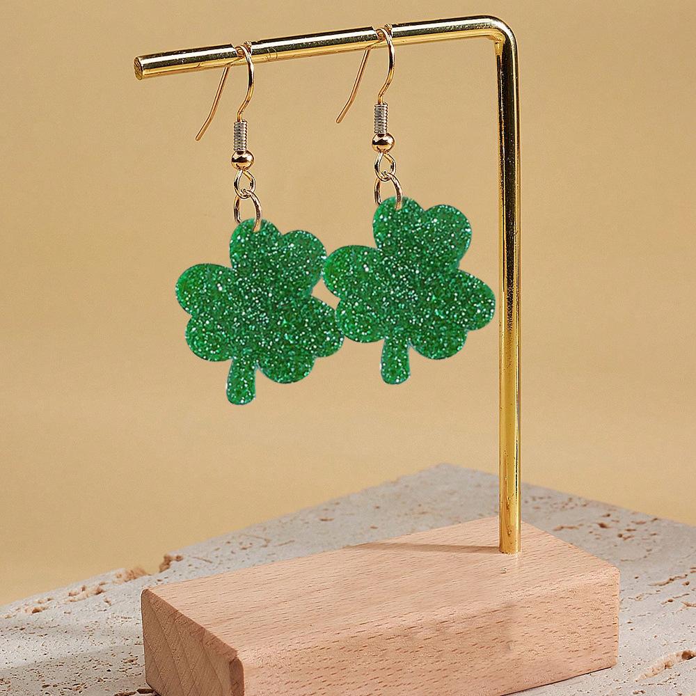 Green Clover Earrings Earrings Small Fresh Pastoral Acrylic Material Exquisite Small Earrings