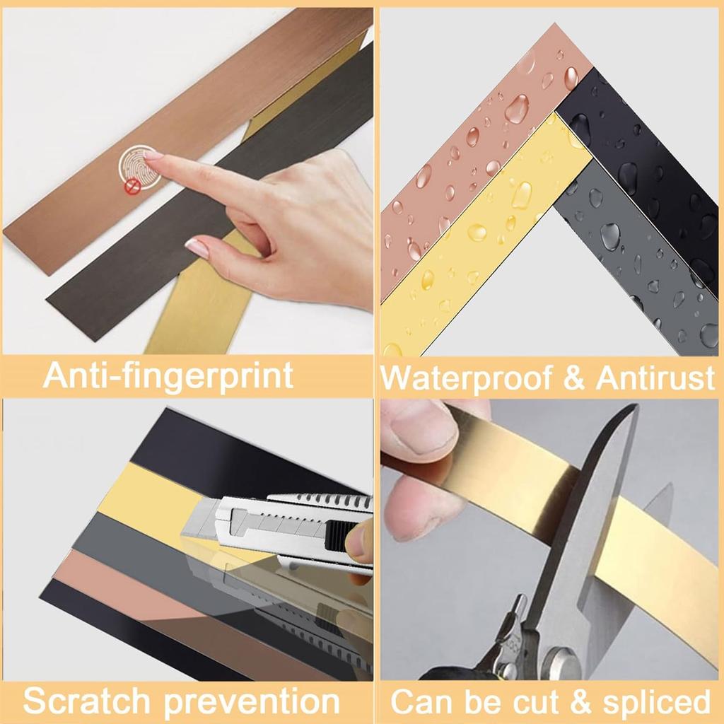 9.8ft Stainless Steel Wall Trim Molding Self Adhesive Metallic Wall Decal, Wall Molding Trim Tape for Wall, Mirror, Door, Wardrobe(Size:Width