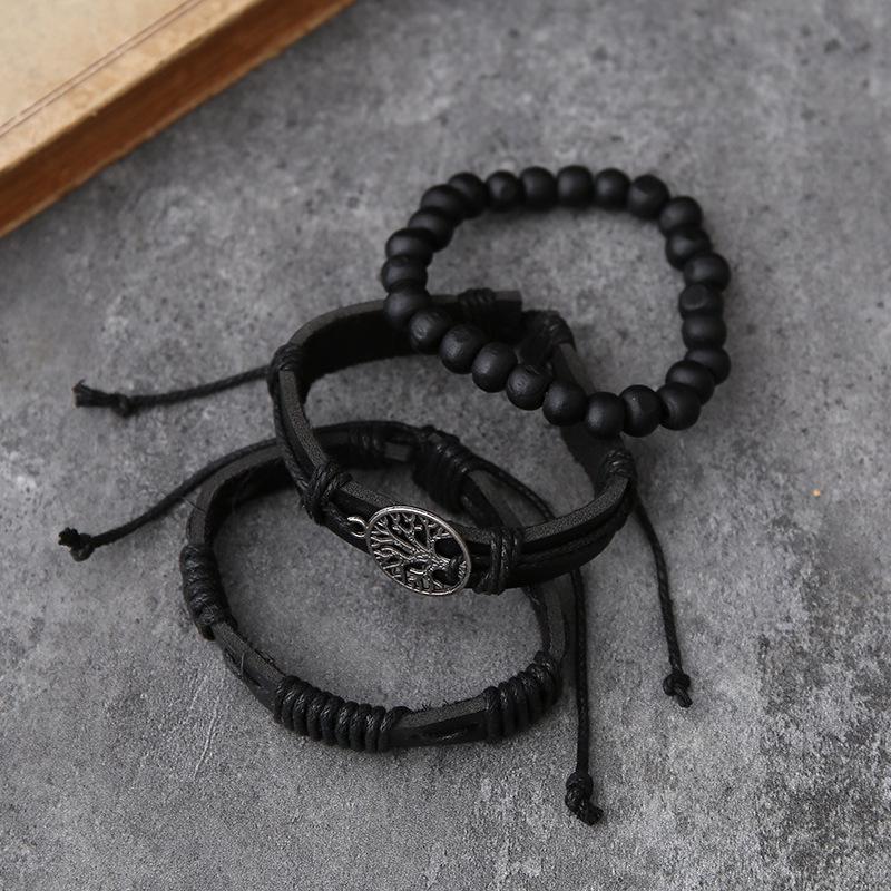 Retro European-American DIY Woven Leather Men's Rudder Bracelet