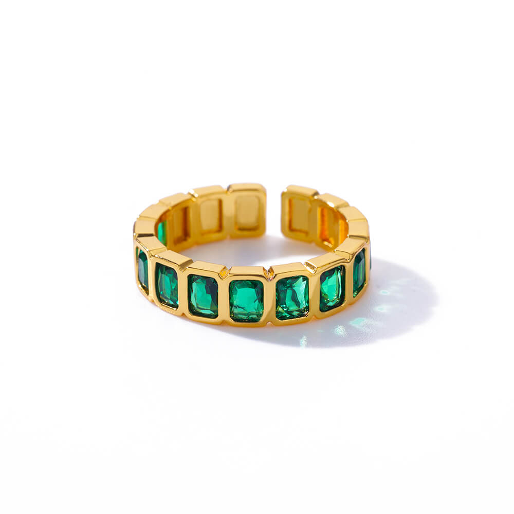 Colorful Cubic Zircon Rings for Women Gold Color Stainless Steel Open Ring Vintage Boho Wedding Party Jewelry Gift Accessories