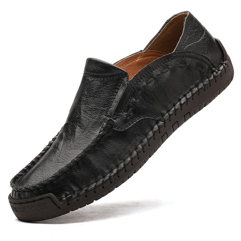 

Весенне-осенние новые повседневные кожаные туфли мужские из натуральной кожи ленивые туфли мужские для вождения туфли Доуду мягкая кожа мягкая подошва большой размер мужская обувь 38 чёрный