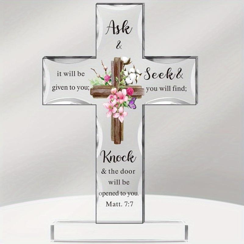 

Acrylic Christian Vertical Cross inspirational gift with Bible verse and prayer; Sunflower religious scripture gift. чистый