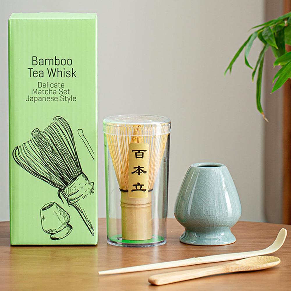 

4PCS Bamboo Ceramic Matcha Whisk Set Food Grade Green Tea Whisk Japanese Chasen Stirring 4