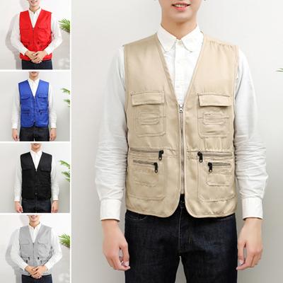Arbeitsweste mit mehreren Taschen, einfarbig, lässig, ärmellos, mit Reißverschluss, Arbeitskleidung, V-Ausschnitt, Übergröße, Freiwilligenweste zum Angeln