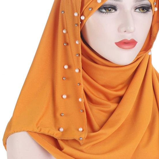 Fashion Women Headscarf Round Beads Faux Pearl Headwear Scarf Wrap for Daily Life