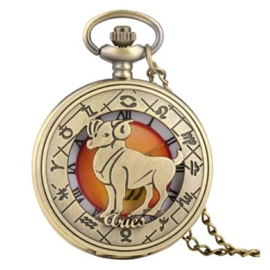 Vintage Retro Hollow Twelve Zodiac Map Design Animal Quartz Pocket Watch Unisex Men Women Necklace Pendant Clock Chain Classic Dial Jewelry Gift