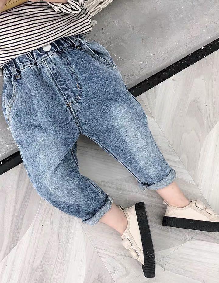 

Детские прямые джинсы для мальчиков, джинсовые брюки с эластичной резинкой на талии, верхняя одежда, брюки, весенние модные свободные брюки для маленьких мальчиков 100cm