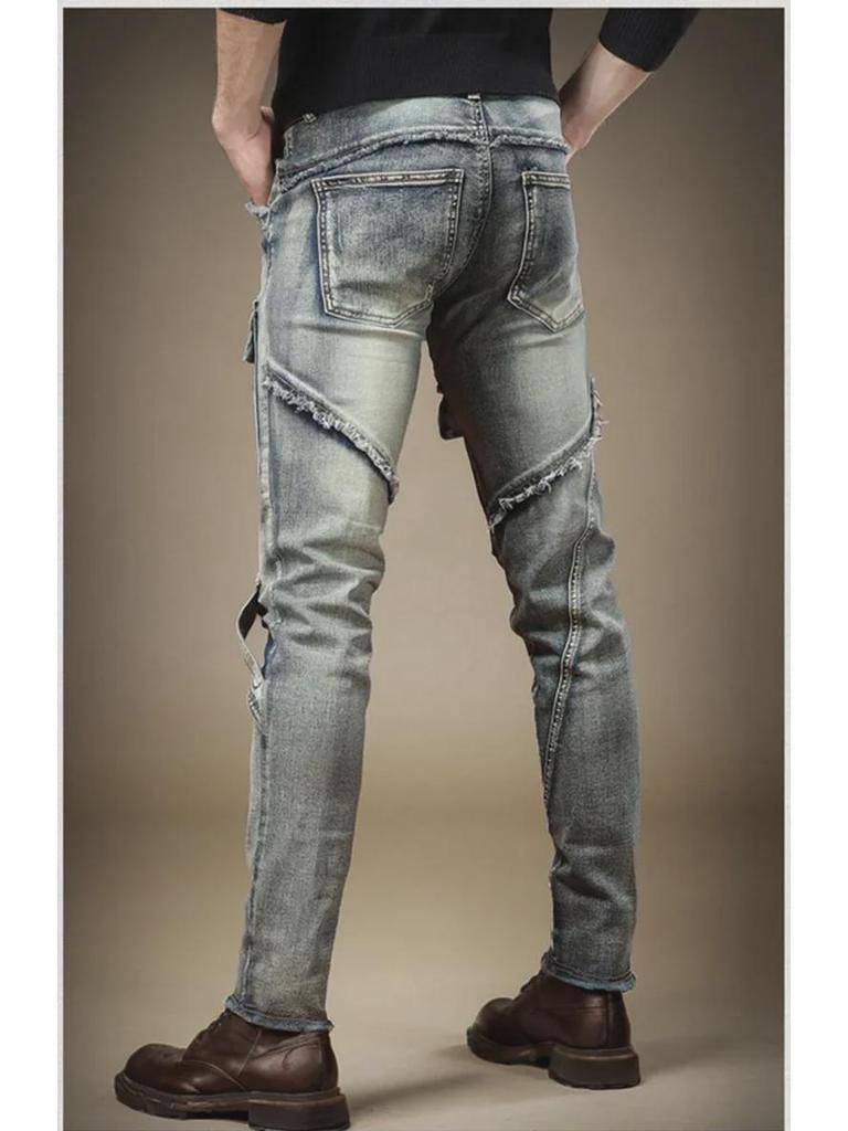 Men's Retro Styled Slim Fit Workwear Jeans with Scraped Edges - Spring & Autumn Trends