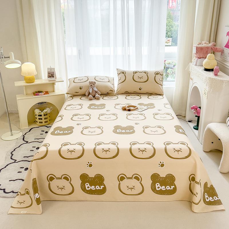 Cute Bear Pattern Bed Sheet Set Cartoon Style 100% Cotton Soft Bed Linen for Kids Boys Girls Bedroom Decoration Bedding Set