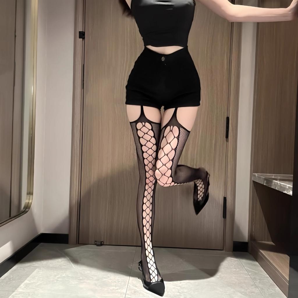 NEW Sexy Women Stockings Fishnet Tights Transparent Open Crotchless Pantyhose Thigh High Plus Size Elastic Stocking with Garter Belt